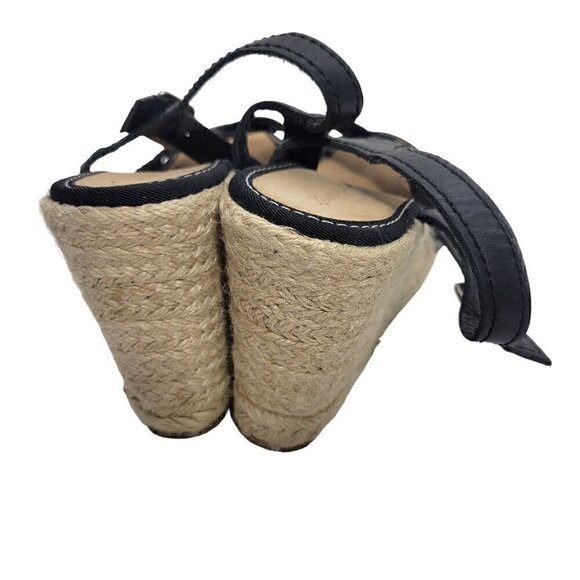 Tommy Bahama Women's Black Leather Espadrille Strappy Black Wedge Sandals Size 9 - Picture 7 of 12